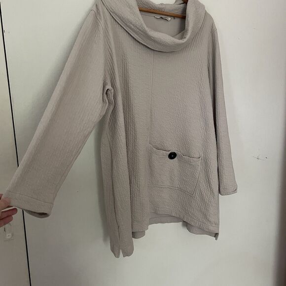 Soft Surroundings Cowl Neck Tunic 3X Beige Textured Lagenlook Pocket Boho Casual - Picture 4 of 13